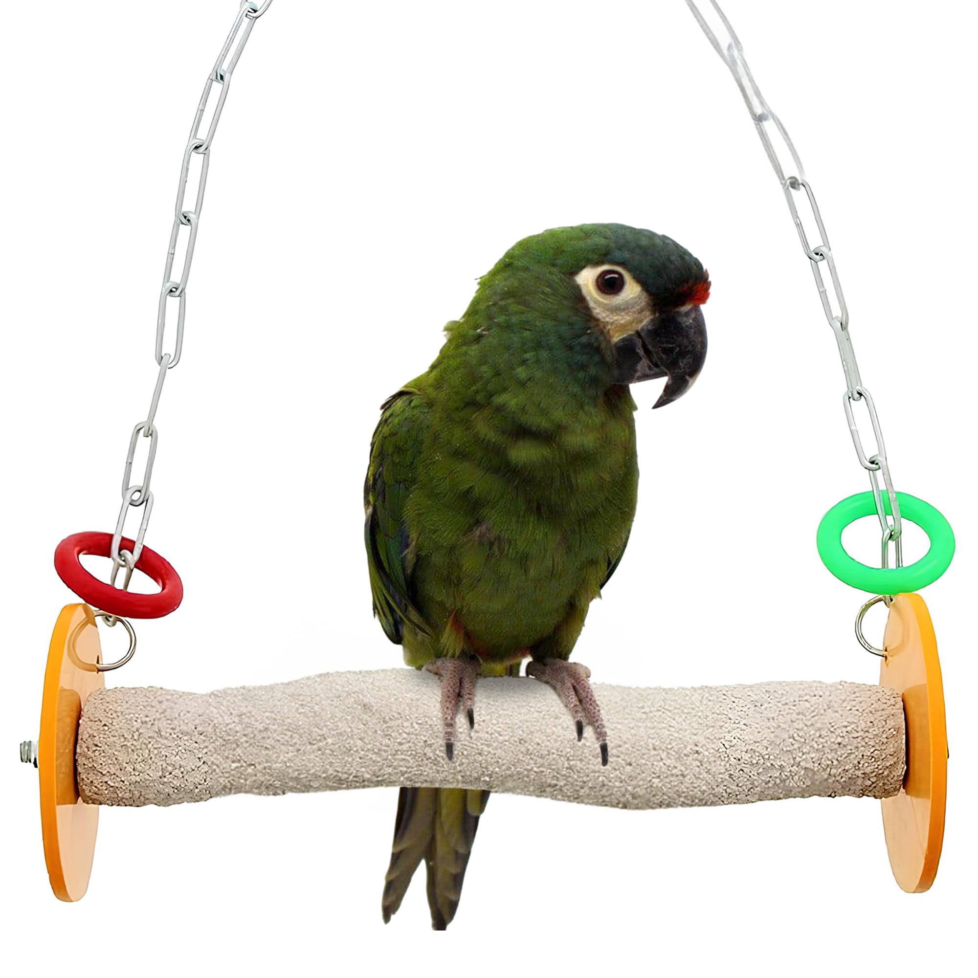 Roll Bird Swing - Pumice Perch Bird Toys Trims Nails and Beaks, Safe and Non-Toxic Bird Cage Accessories for Small and Large Birds, Swinging Toys Birds Will Love, Large 10.5 Inches