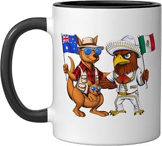 Australia Kangaroo Mexican Eagle Mexico Flag Australia Flag Ceramic Mug, Black/White