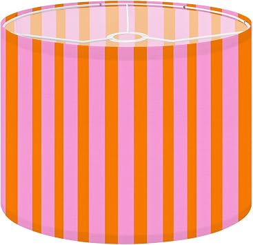 Linen Drum Lamp Shades 1 Pack, Easy Assembly 13Wx10H, Bold Pink Orange Striped Replacement Lampshades for Floor Lamps Table Lamps Modern Farmhouse Lampshade