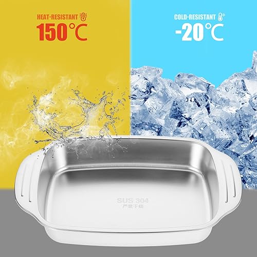 Miniatura 7 de Kichvoe Sartén rectangular de acero inoxidable con asa, bandeja de horno resistente, bandeja para hornear pasta, bandeja de galletas, bandeja para