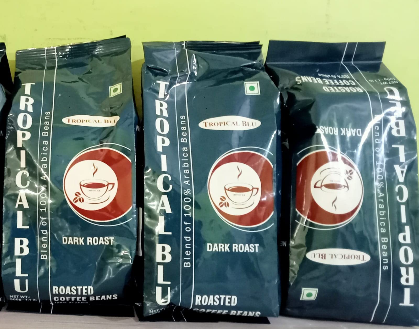 Tropical Blu Roasted Coffee Beans 100% Arabica (AA) Dark Roast 500gm, Pack of 3 (500gm X 3)