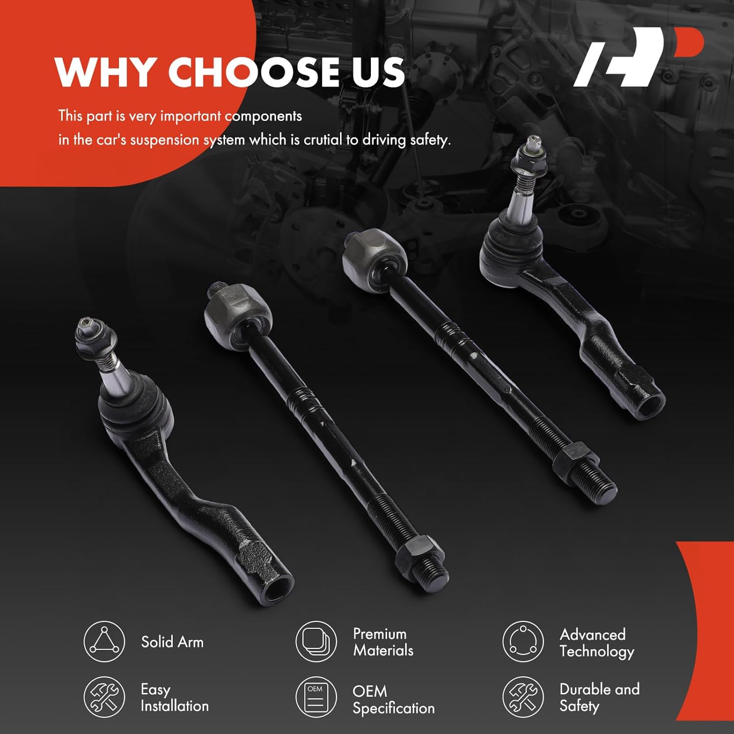 A-Premium Set of 4, Front Inner & Outer Tie Rod End Kit, Compatible with Chevrolet Malibu 2013-2015, Malibu Limited 2016