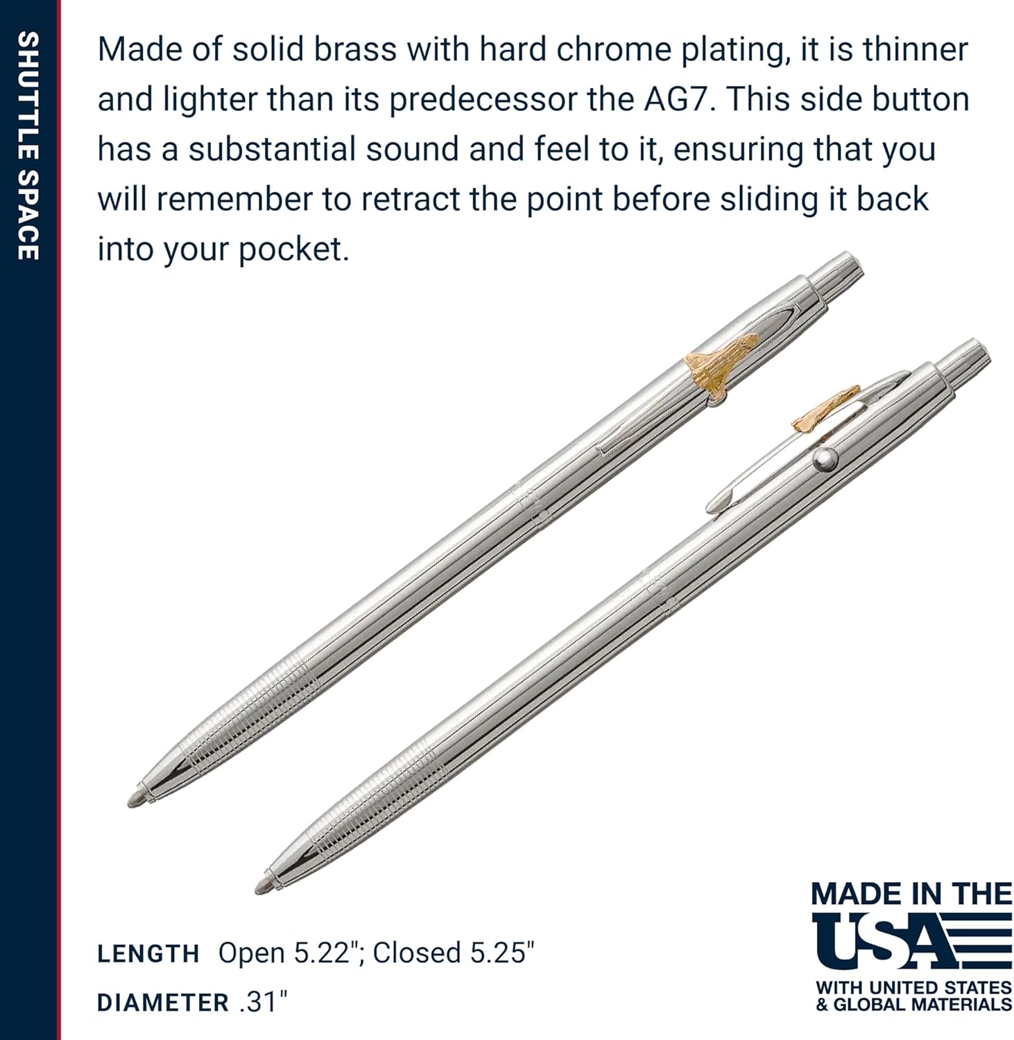 Fisher Space Pen Chrome Shuttle Pen, Pressurized Ballpoint Pen, Shuttle Emblem, Writes Upside Down and in Extreme Temperatures, Smooth Black Ink, Medium Point, Gift Box, Made in USA