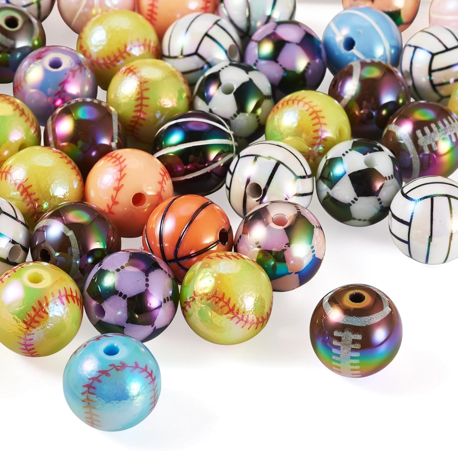 Beadthoven 36Pcs Acrylic Sports Ball Beads 15-16mm Opaque Football Basketball Rugby Tennis Baseball Loose Beads for Jewelry Making DIY Bracelet Necklace Earring Mixed Color - Image 7