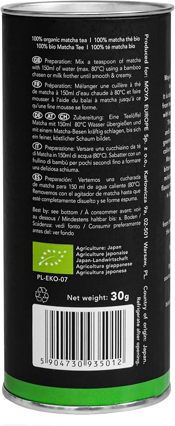 Moya Matcha Organic Tea Green Powder | 30g Traditional Grade (II) | Perfect for Drinking with Water, Lattes, Smoothies & Lemonades