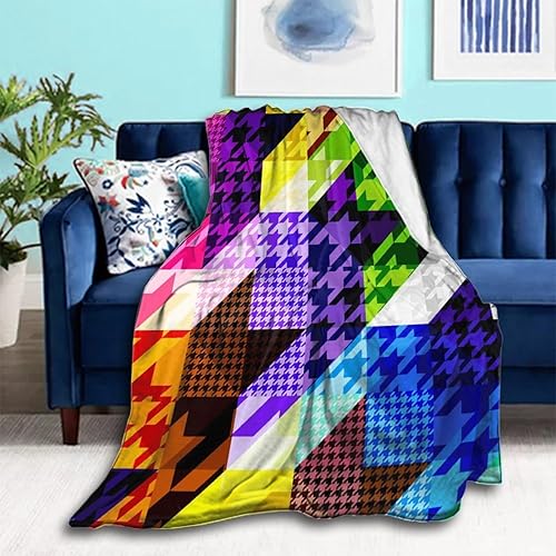 Manta de franela para hombres y niños, compatible con pata de gallo clásica geométrica colorida, manta de otoño pequeña y grande, bonita manta de