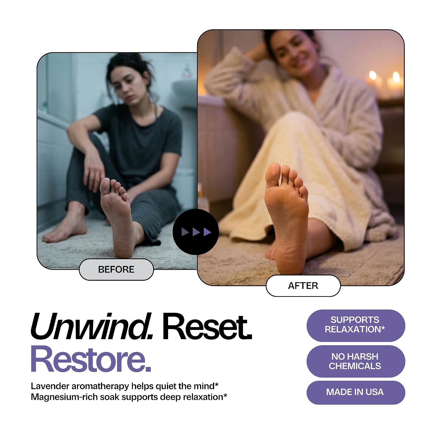 Lavender Foot Soak with Epsom Salt - Calming Aromatherapy for Relaxation & Better Sleep - Soothes Tired, Achy Feet & Softens Skin - Made in USA, 1lb
