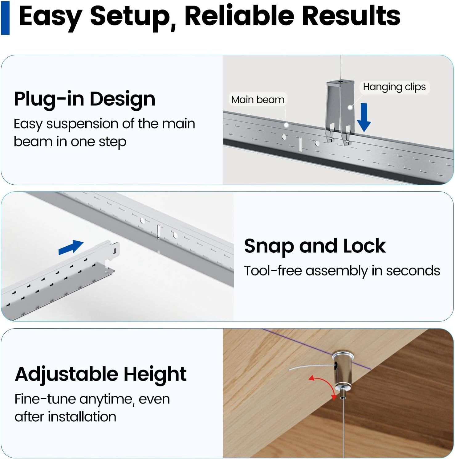 Muzata 64 Sq Ft Drop Ceiling Grid System White Complete Set Galvanized Steel Grid Kit Easy Installation for Basement Living Room Kitchen Bathroom Ceiling, TS04