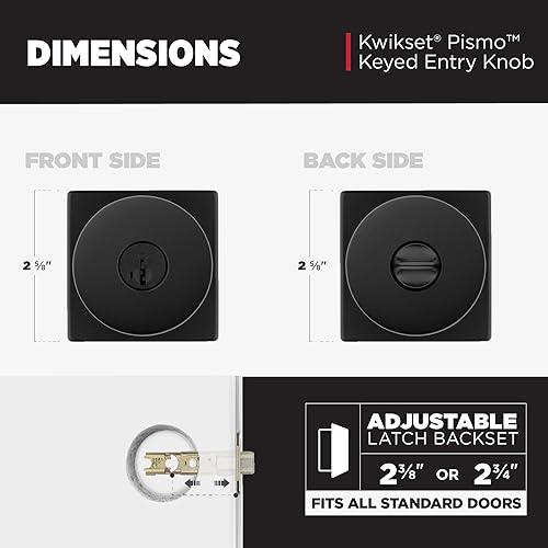 Miniatura 8 de Kwikset 97402-858 Pismo - Pomo cuadrado de entrada con llave, color negro mate