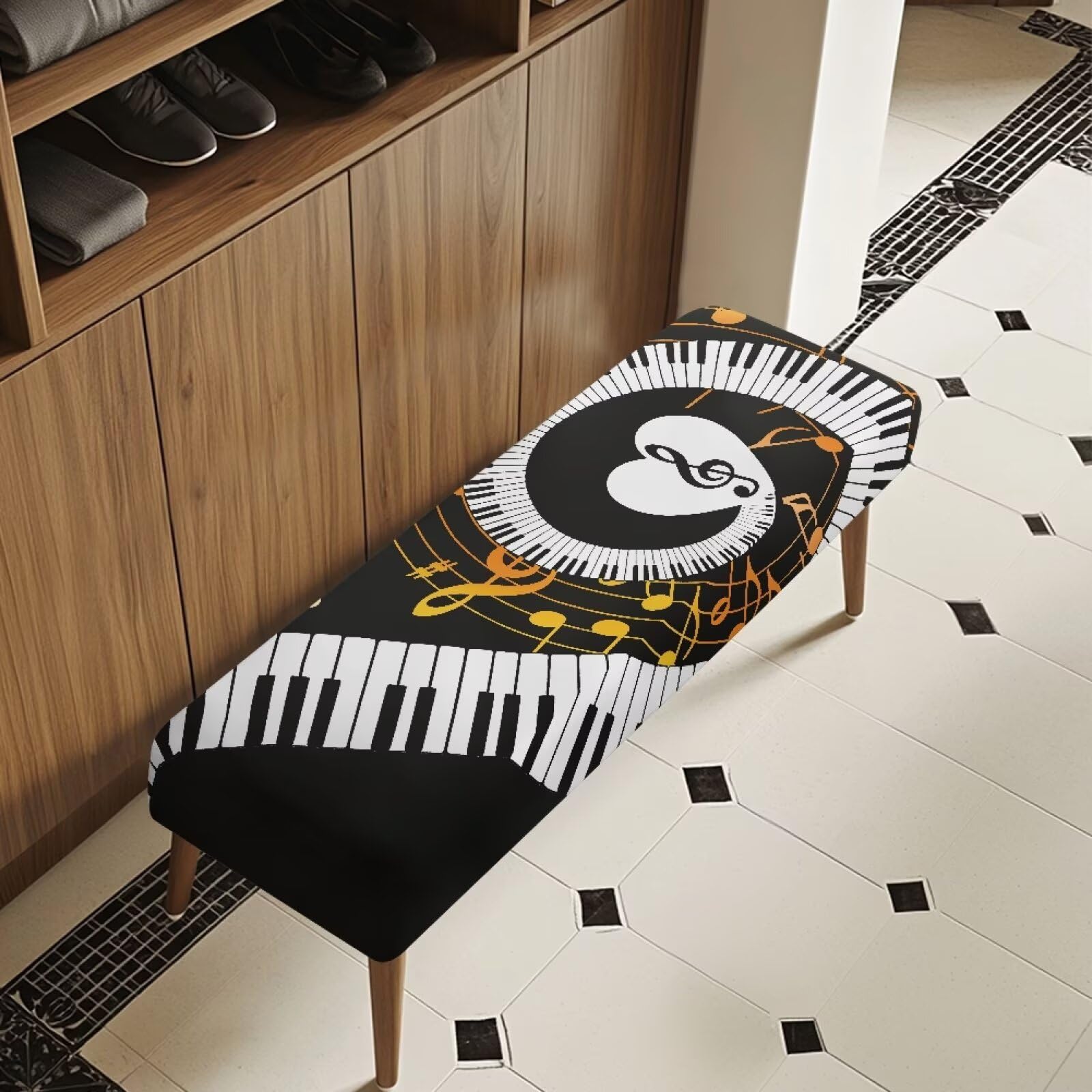 Housse de coussin de banc rectapgulaire musique pour salle à manger et salon