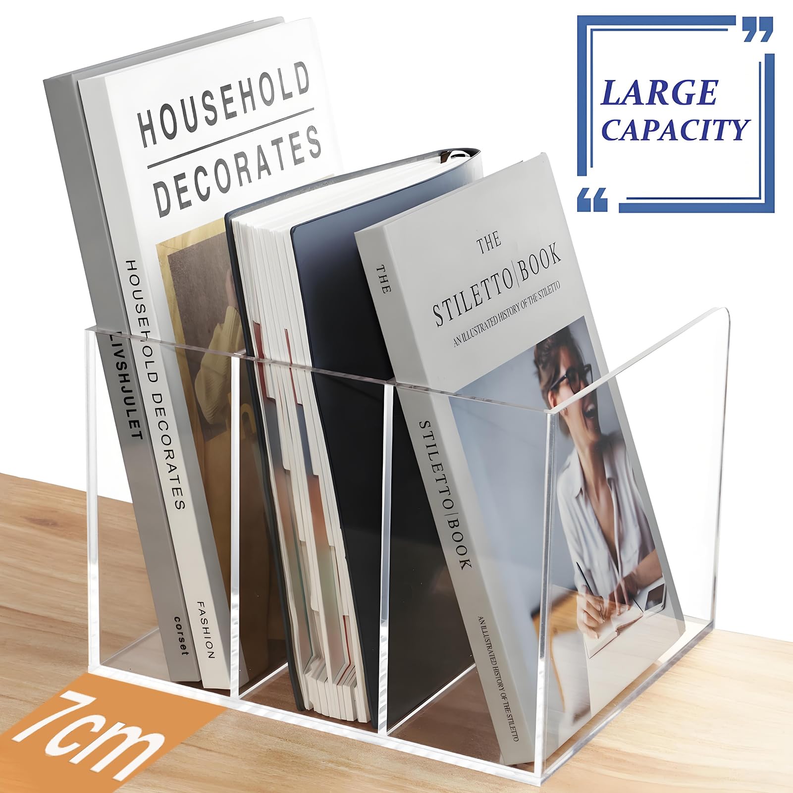 KOEMEHR Acrylic Magazine File Holder with 3 Vertical Compartments - Image 3