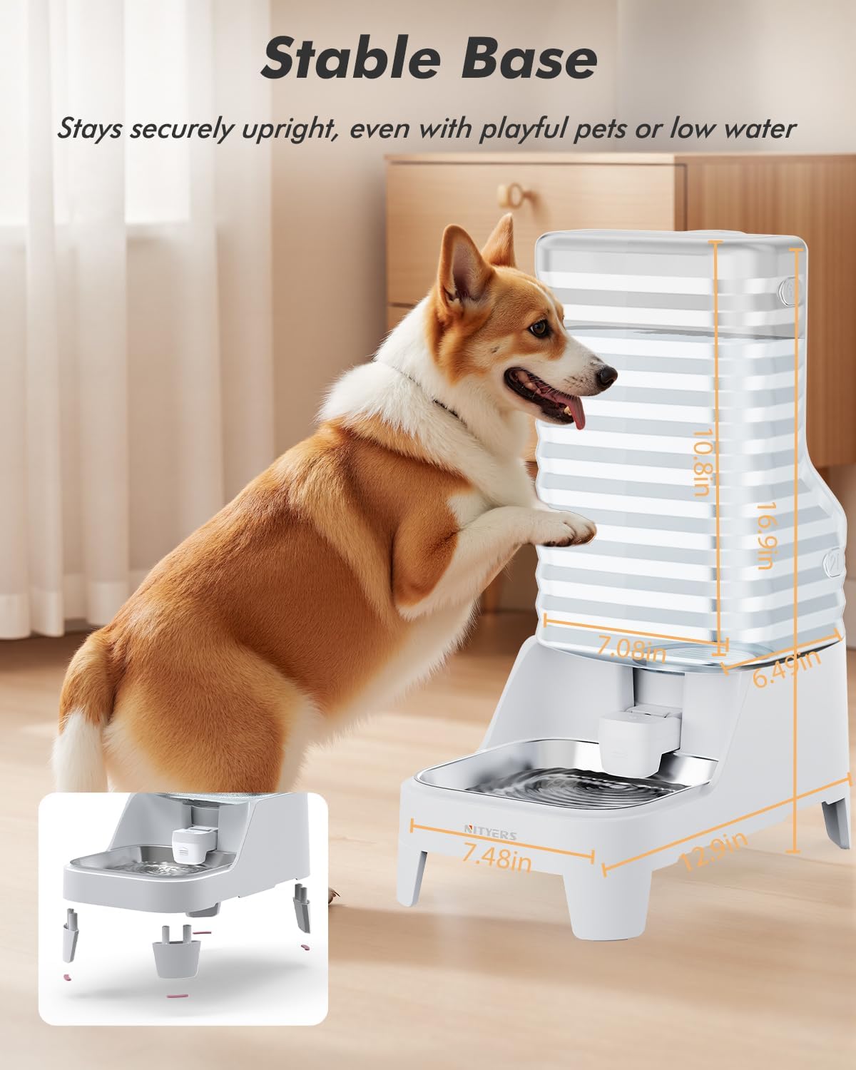 Automatic Dog Water Bowl Dispenser with Patented Faucet - 6L Large Gravity Cat Water Dispenser with Handle, Filter & Adjustable Base, Wide Mouth for Easy Clean, BPA-Free, Stainless Steel Pet Waterer