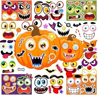 32 Sheets Halloween Stickers Pumpkin Decorating Kit, 64 Pack Pumpkin Stickers Crafts for Halloween Party Supplies Kids Party Favors