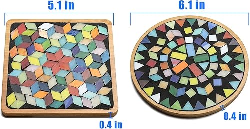 Miniatura 2 de Lanyani Juego de 2 juegos de manualidades de mosaico de bricolaje, azulejos de mosaico, kit de posavasos para hacer tu propio proyecto de mosaico,