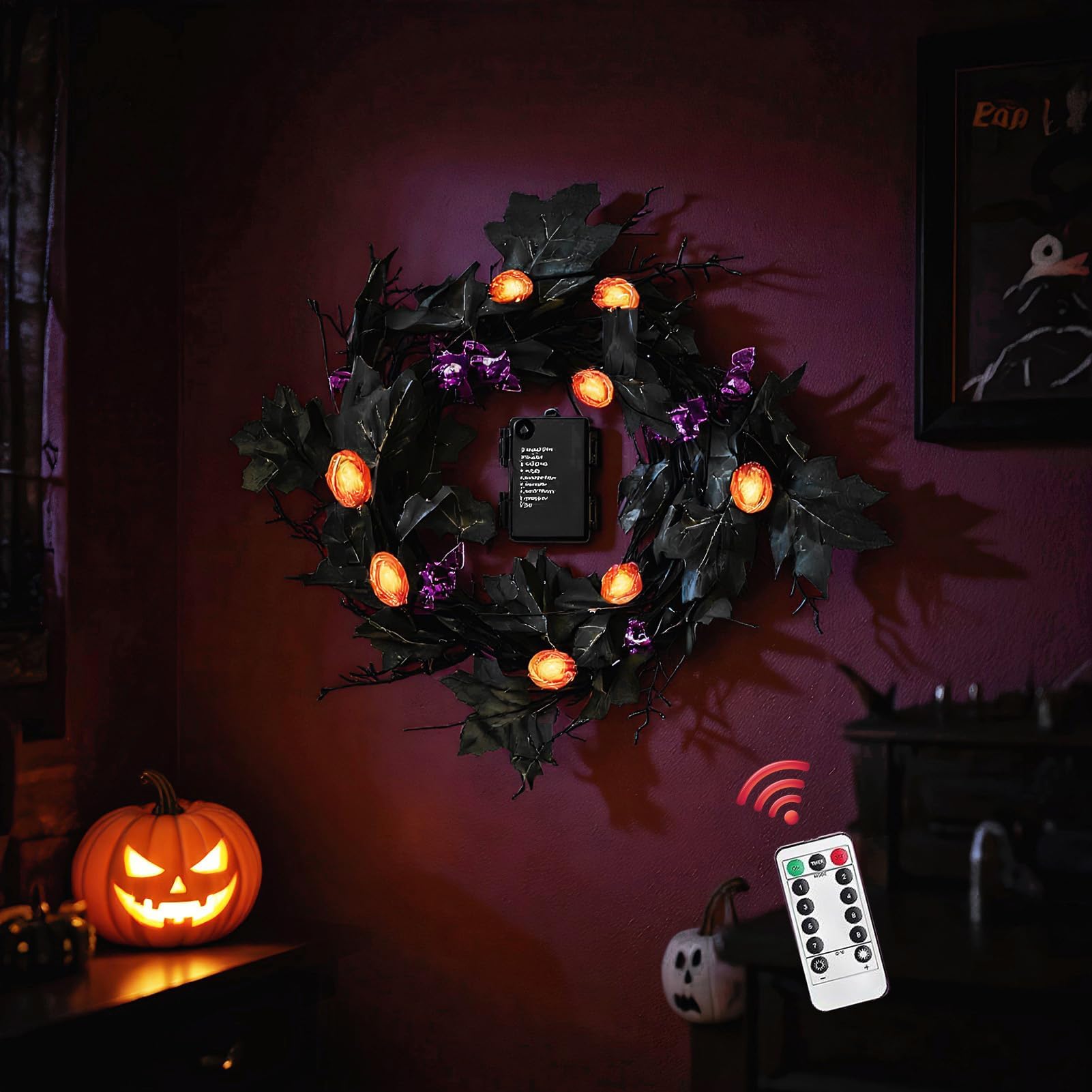 Światła na Halloween - gałązki wierzby LED, 8 trybów, zasilane bateriami, wodoodporna girlanda dekoracyjna na balkon, ścianę, na zewnątrz, na kominek, okno, do salonu i do wnętrz