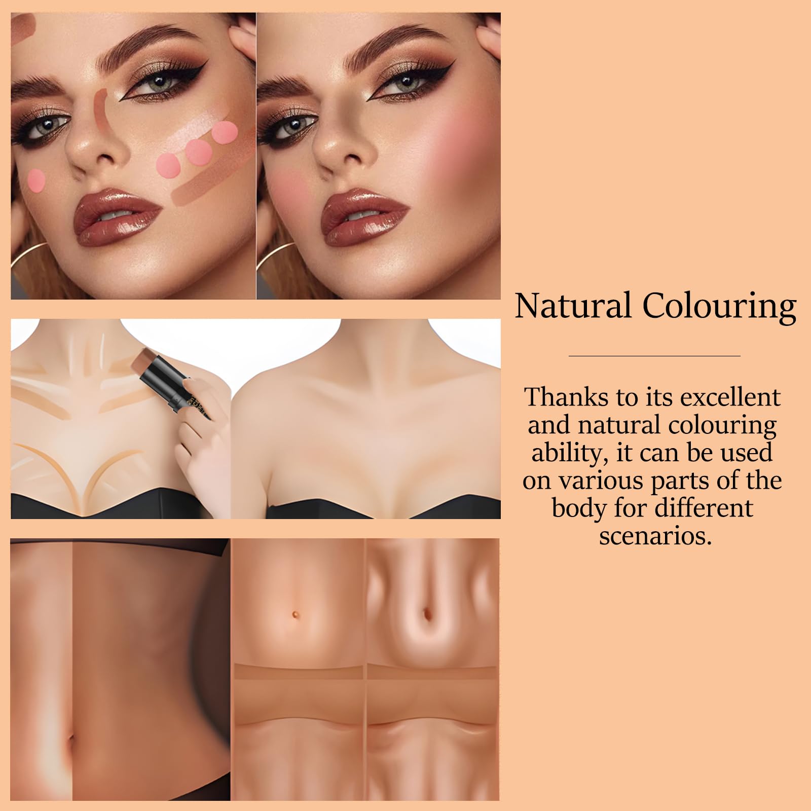 2-in-1 Dual Contour Stick, Cream Bronzer Makeup for Cheeks Nose Jawline Long Lasting Waterproof Blendable Stick - Image 4