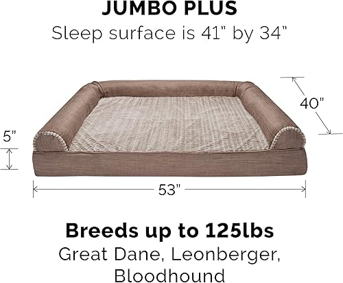 Miniatura 3 de Furhaven - Funda de repuesto para cama de mascotas, de piel sintética, estilo sofá y lino de rendimiento duradero, lavable, color humo de madera,