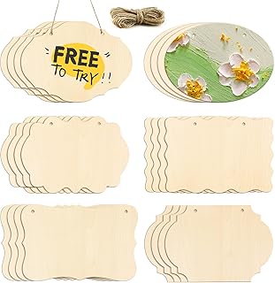 FSWCCK 24 Pieces Unfinished Hanging Wood Sign Blank with Ropes, Rectangle Blank Wood Sign Plain Hanging Craft Door Signs Wall Art Farmhouse Wooden Sign for Door Wall Art Decoration (6 Style)