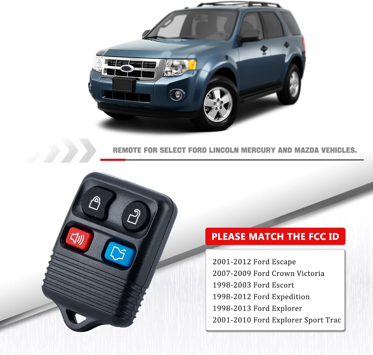 Keyless Entry Remote Key Fob Car 4 Button Replacement for CWTWB1U212 Fits Ford Focus Explorer Escape Mercury Mazda Lincoln Tribute