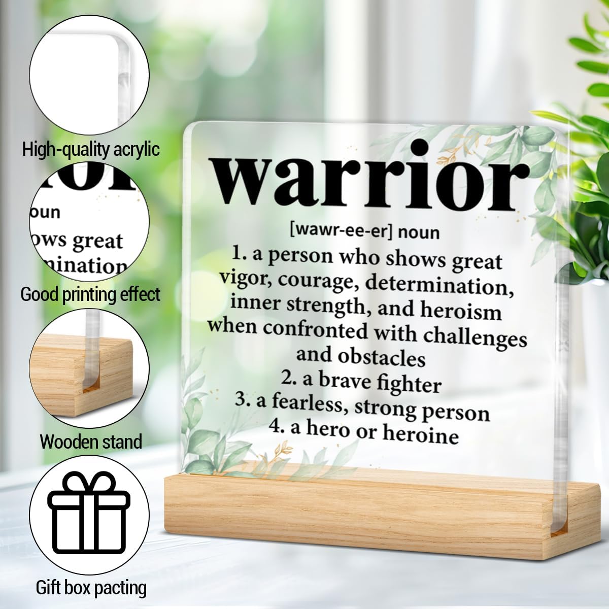Warrior Gifts for Cancer Survivor, Inspirational Gift for Cancer Recovery, Warrior Definition Clear Acrylic Desk Decorative Sign Home Office Decor - Image 3