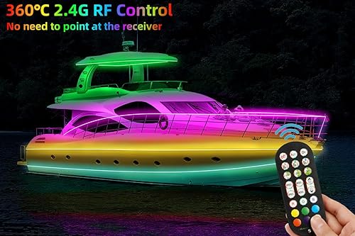 Miniatura 2 de HOKIION Tira de luces LED marinas de 60 pies, IP66, impermeable, pontón, lancha, luces interiores de barco RGB de 12 V, luces de pesca nocturna para