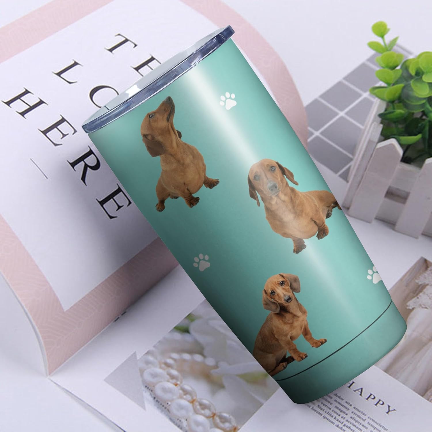 Dachshund Dog Tumbler Stainless Steel Insulated Travel Coffee Cups with Lid and Straw,Ideal Memorial Gift for Dog Dad/Mom,20oz - Image 2
