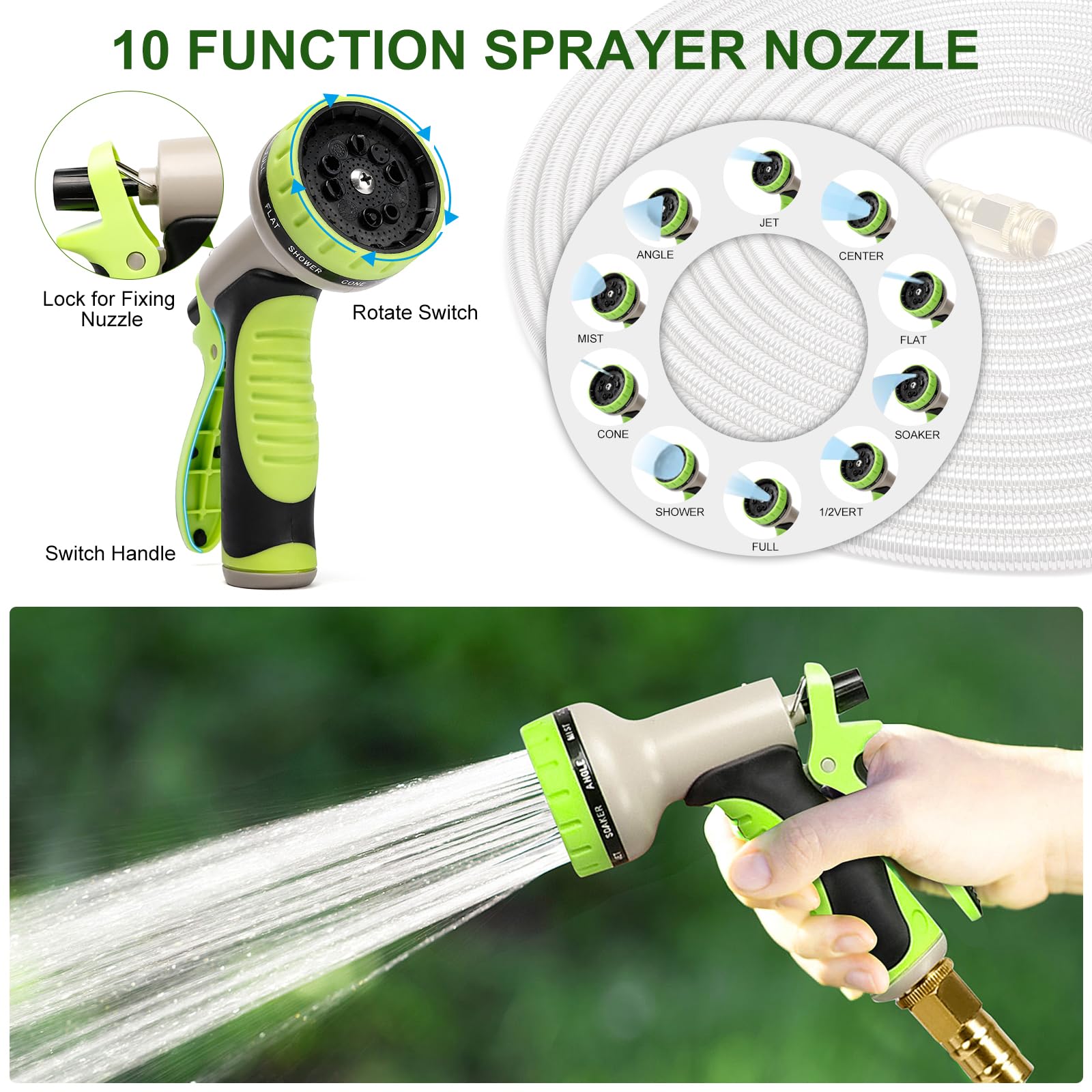 Tubo da giardino in metallo, 30 m, resistente tubo dell'acqua in acciaio inossidabile con ugello a 10 funzioni e ugello in ottone, robusto e leggero, nessun nodo e groviglio, facile da usare e riporre
