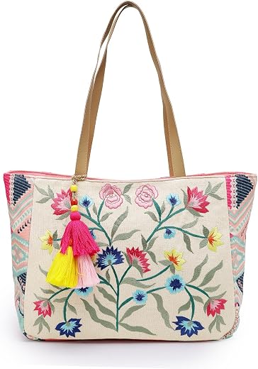 Anekaant Lush Floral Embroidered Cotton Jacquard Tote Bag