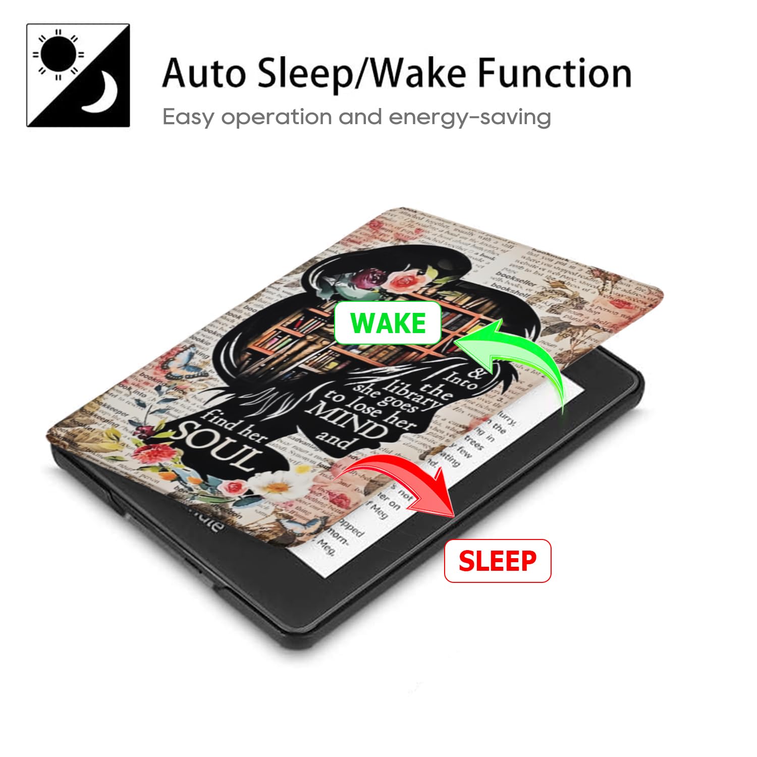 SCSVPN PQ94WIF Schutzhülle für Kindle Paperwhite 10. Generation 2018, mit Handschlaufe, automatischer Schlaf-/Wachmodell, schlank, leicht, PU-Leder, Smart-Schutzhülle, nur passend für 15,2 cm Kindle