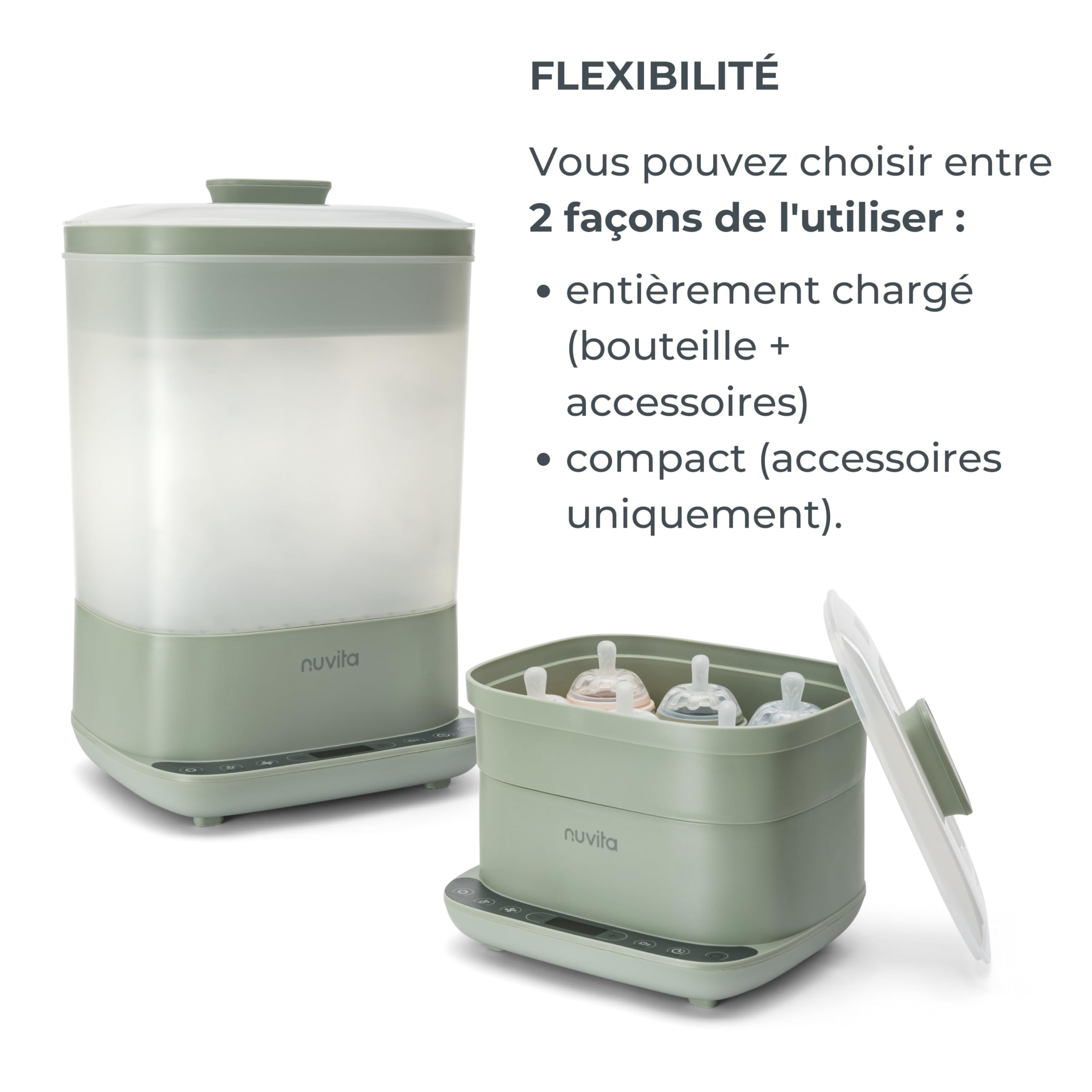 Nuvita 1088 SteriDry Stérilisateur et Séchoir 2-en-1 pour Biberons - Stérilisation à Vapeur 99,99%, Filtre HEPA pour un Séchage Purifié, Conservation Stérile pendant 72H, Grande Capacité, Minuterie