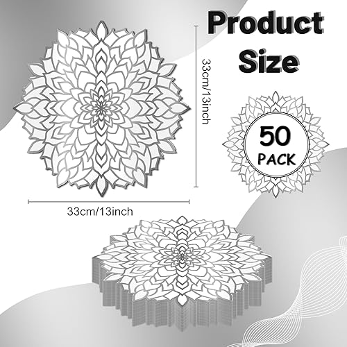 Miniatura 2 de OBUSATT 50 manteles individuales desechables de papel redondos metálicos plateados redondos con diseño floral para mesa, tapete de mesa de papel