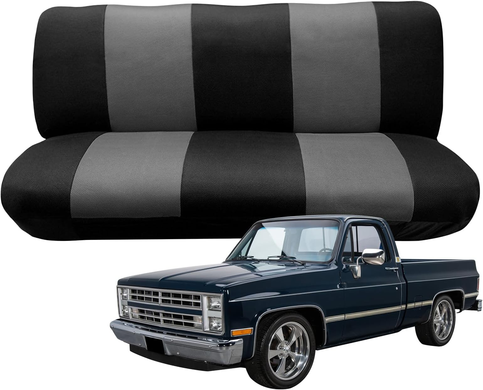 SAPUBK Custom-Fit Bench Seat Covers Replace for Chevy 1973-1999 C/K Series Full Size Classic Trucks Without Headrests, Sandwich Air Mesh Fabric Composite Soft Foam Lining Bench Seat Protector