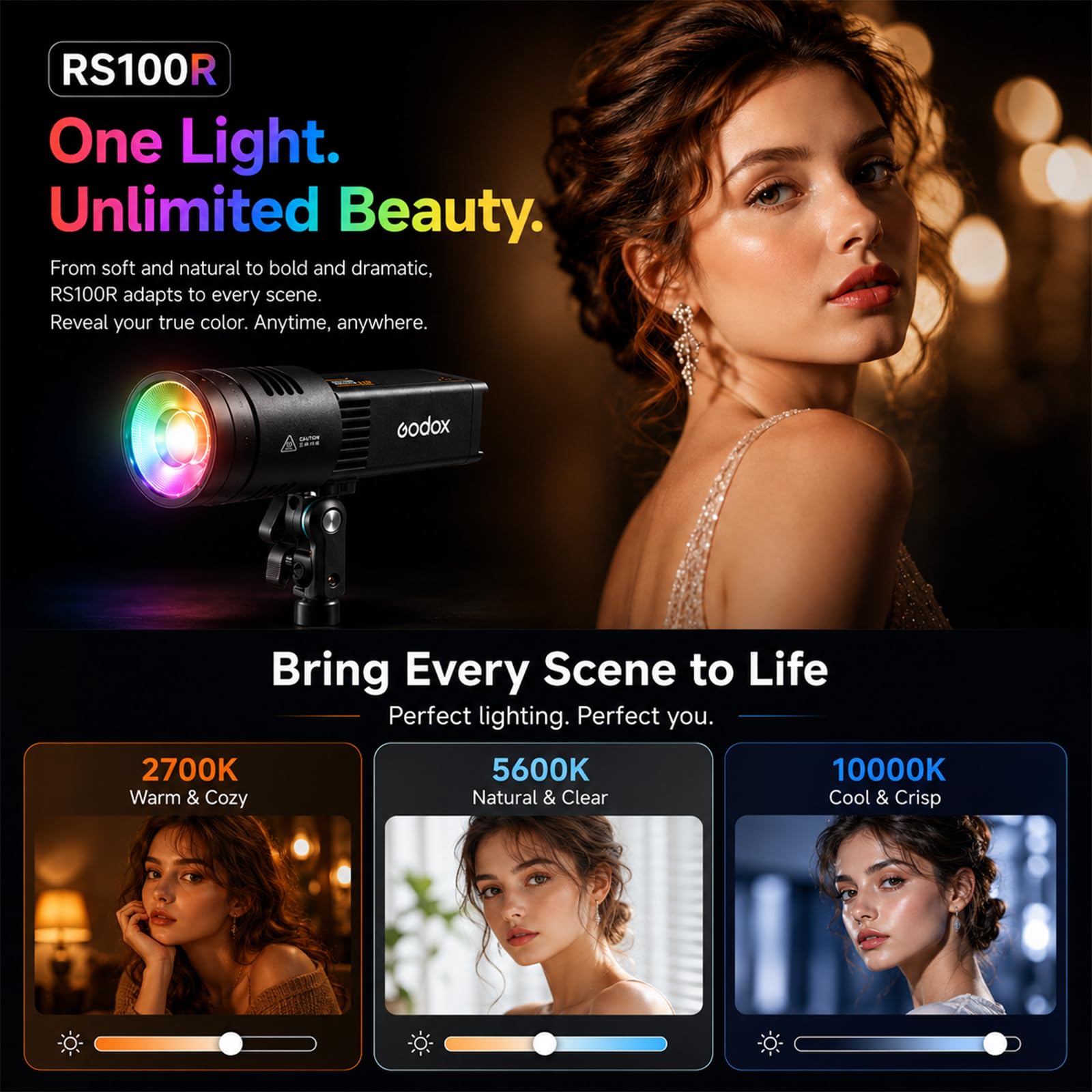 Amazon | Godox RS100R 100W RGB LEDビデオライト、内蔵バッテリーCOB