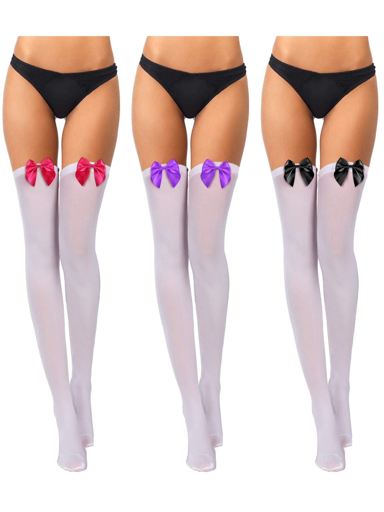 3 Pairs Women Bow Lace Thigh High Stockings Over The Knee Socks for Halloween Valentine's Day Dress Daily Favors