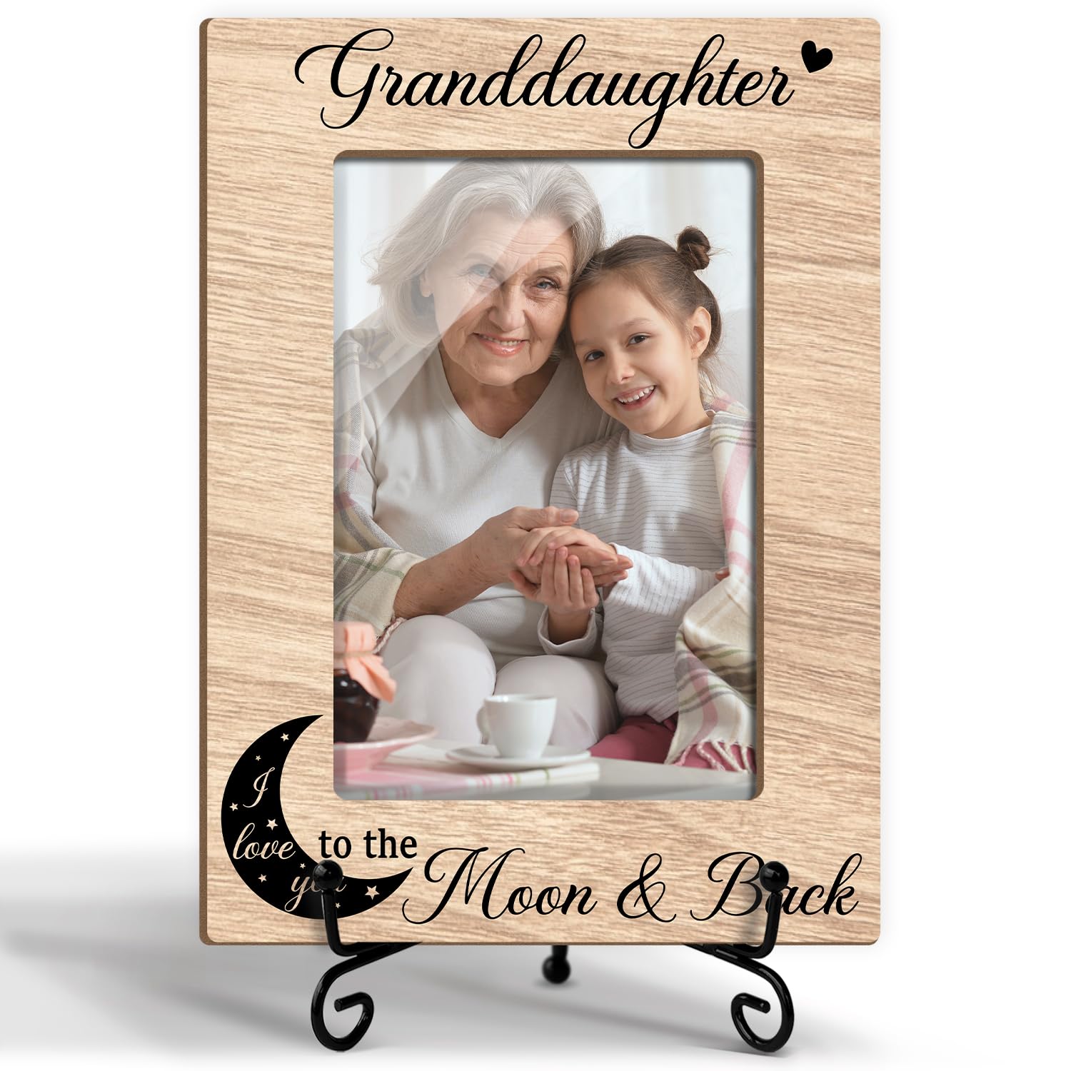 rizotus Granddaughter Picture Frame - I Love you to the Moon & Back, Birthday Gifts for Grandparent, 4x6 Wooden Picture Frame Tabletop Display Home