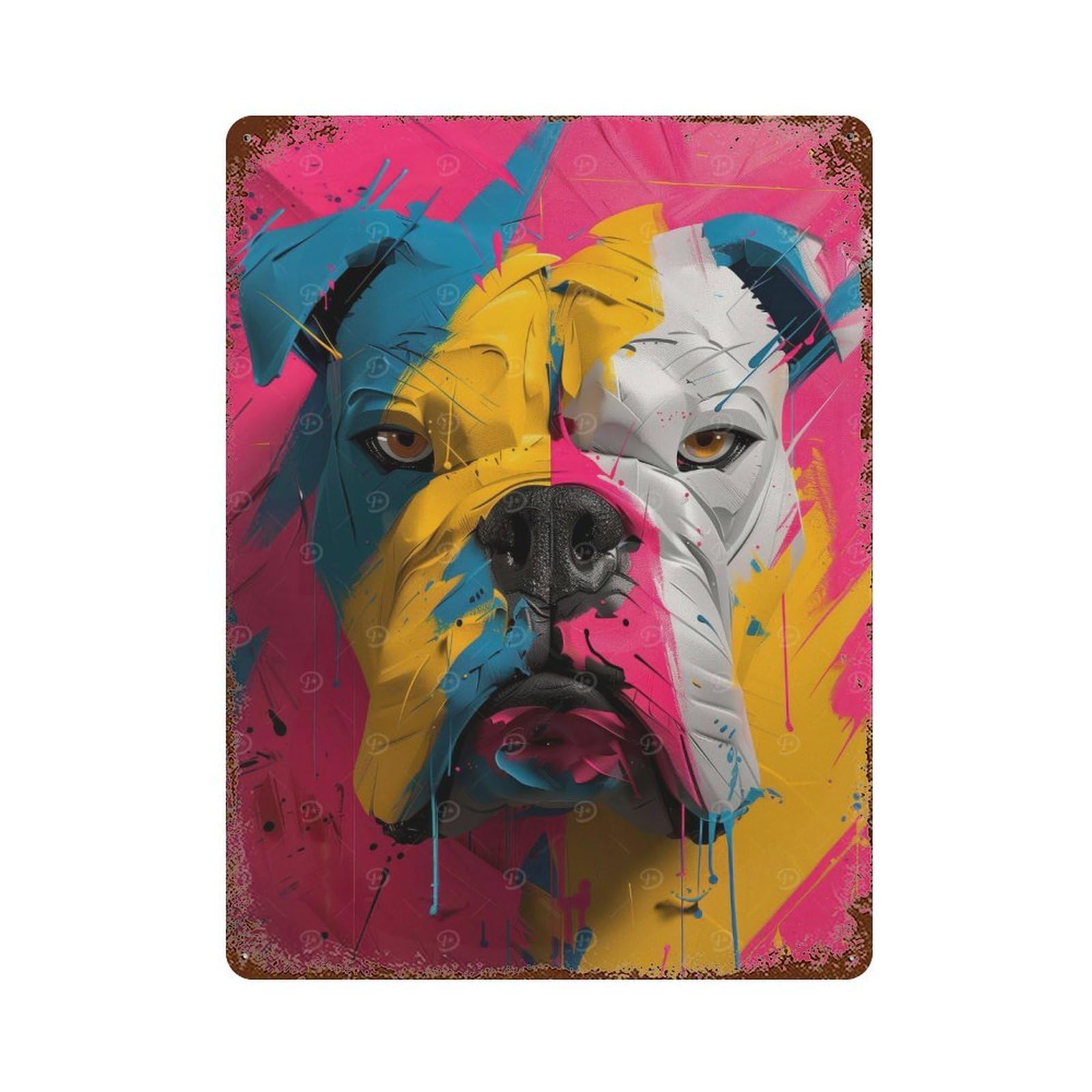 Colorful Bulldog Portrait Vintage Wall Sign 15.7"x11.8", Rust Effect Metal Decor for Cafe, Home Bar And Lounge Decor