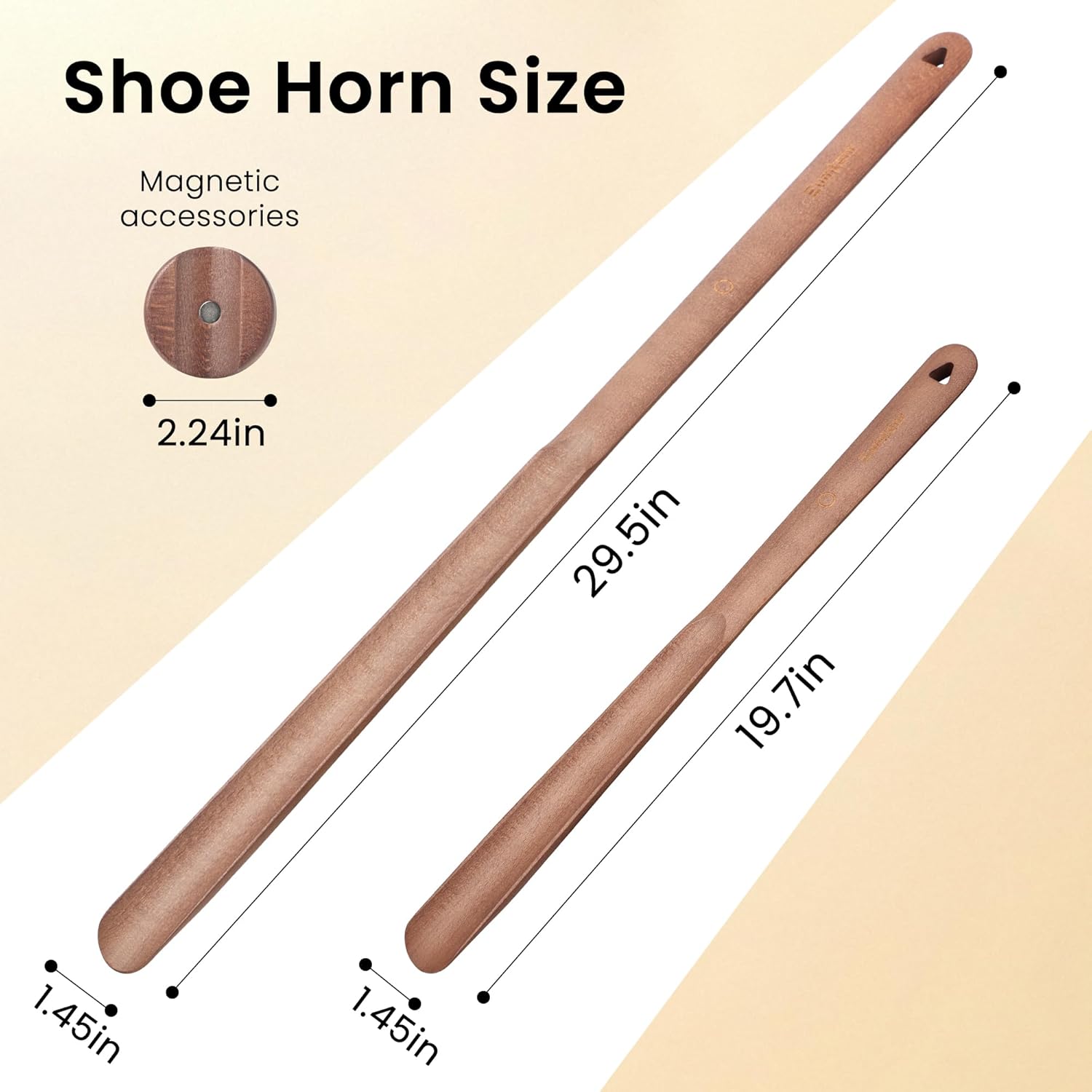 Shoe Horn Long Handle for Seniors 29.5" Extra Long Shoehorn Wooden for Men Women, with Magnetic Base Wall Mounted