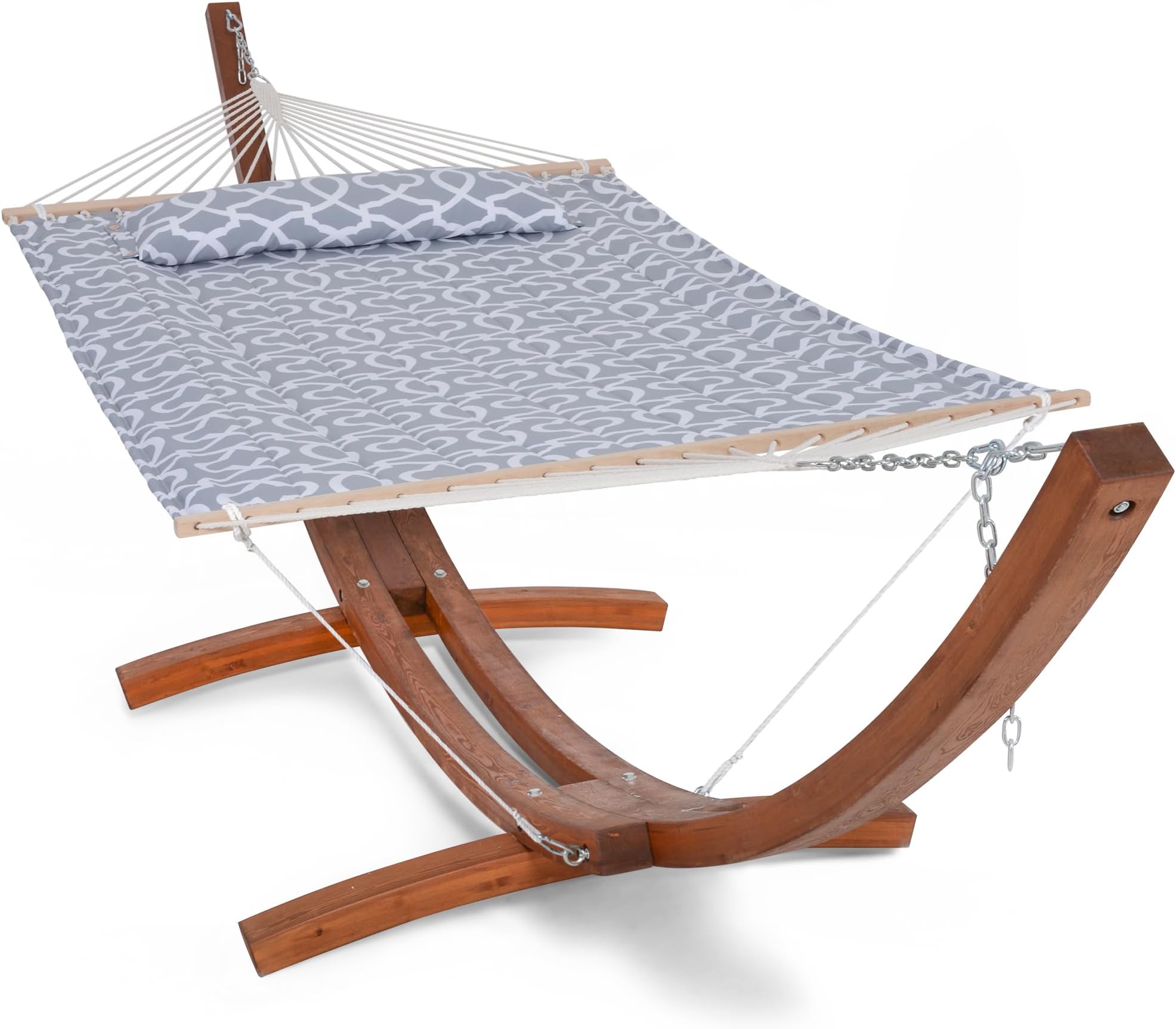 2 Person Hammocks for Outside with Stand, Extra Large Double Hammock with Wooden Stand, Gray