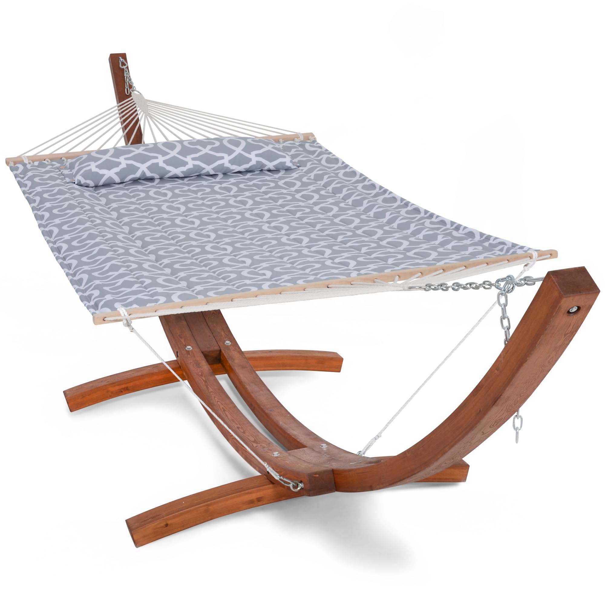 SUNCREAT 2 Person Hammocks for Outside with Stand, Extra Large Double Hammock with Wooden Stand, Gray