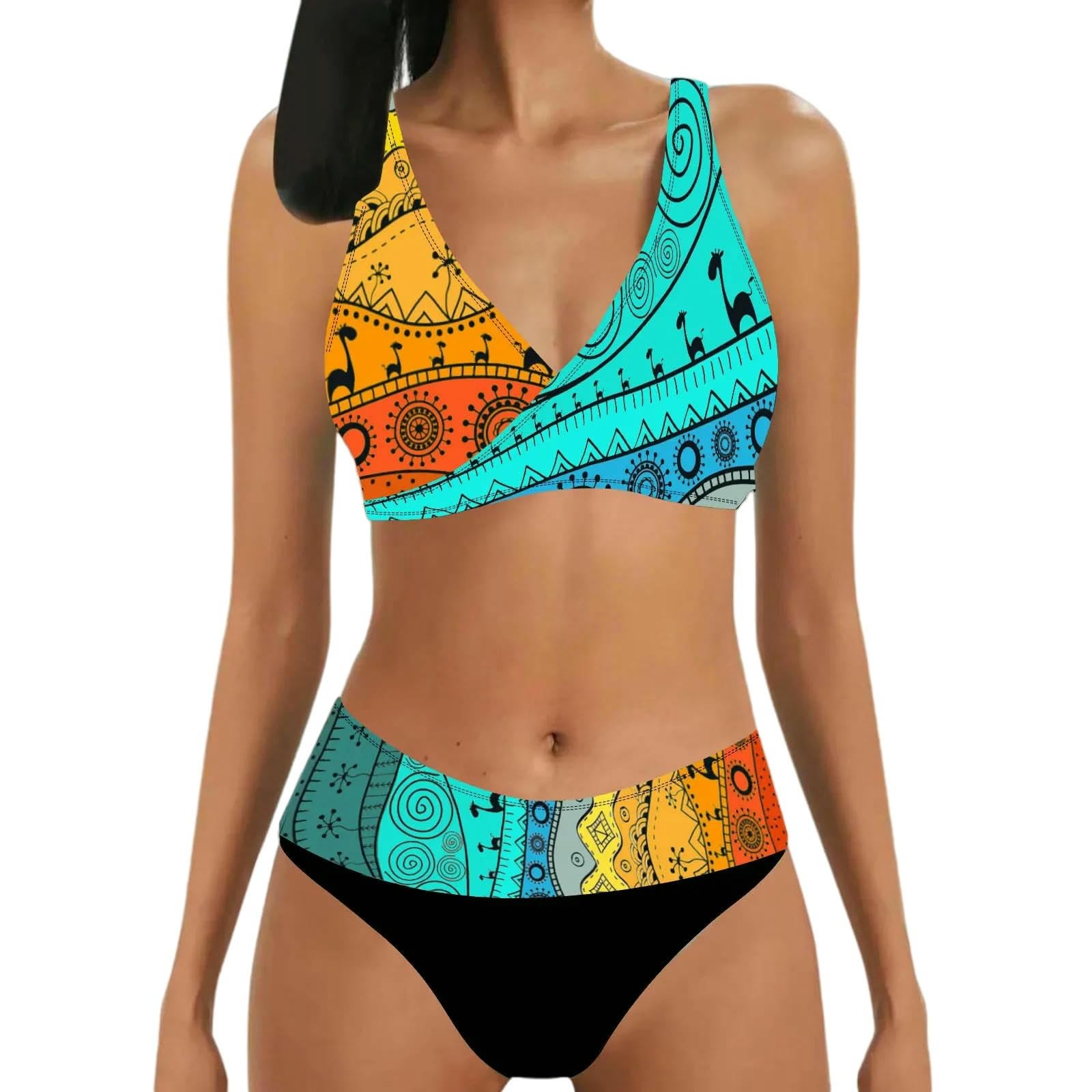 Bañador de dos piezas para playa y piscina con short cómodo estampado naranja XL