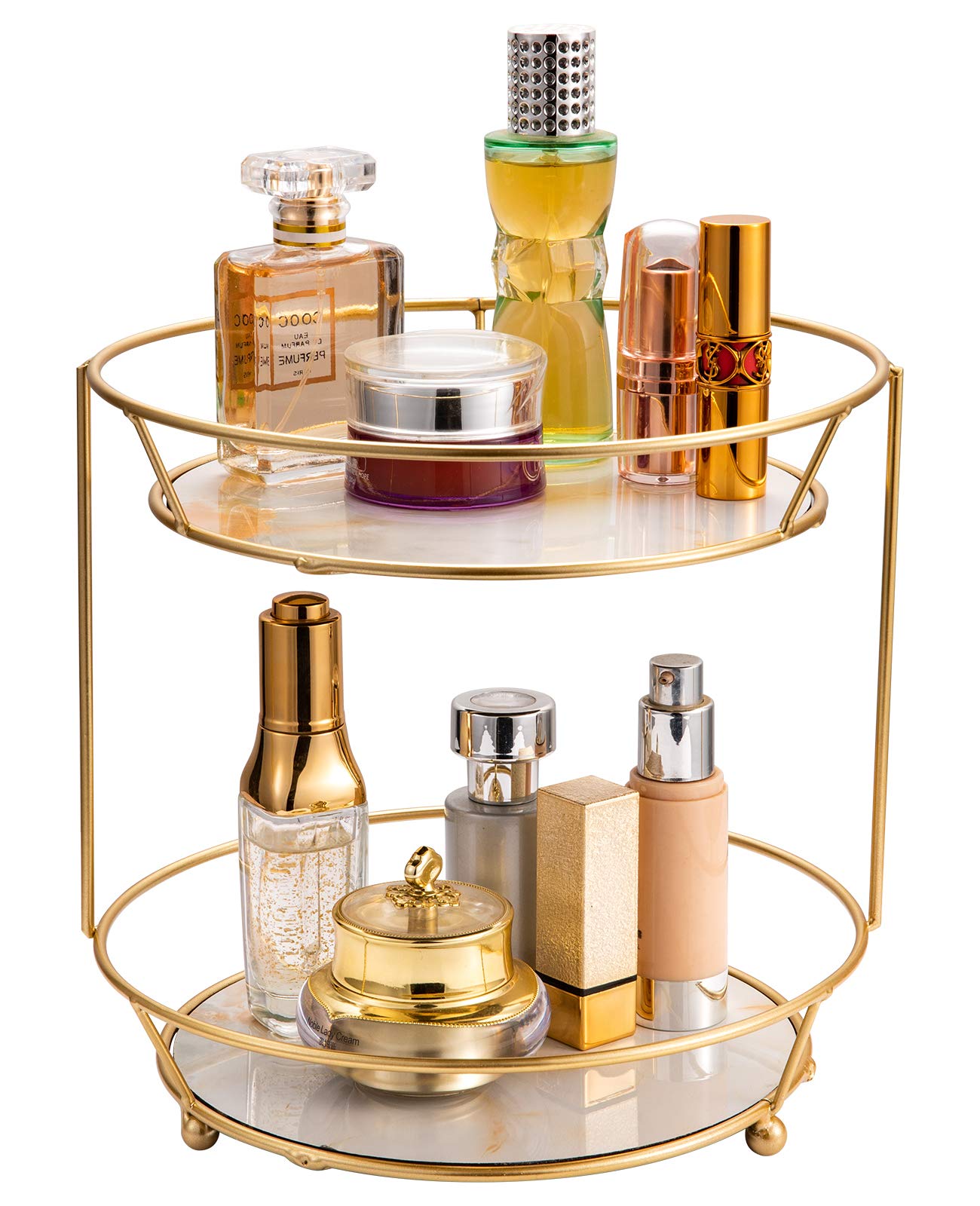 Polmart Makeup Holder Perfume Organizer for Dresser Make Up Stand Organizer Jewelry Display Metal Shelf Drawer Organizers For Vanity Metal Cosmetics Makeup Organizer Case Large Capacity