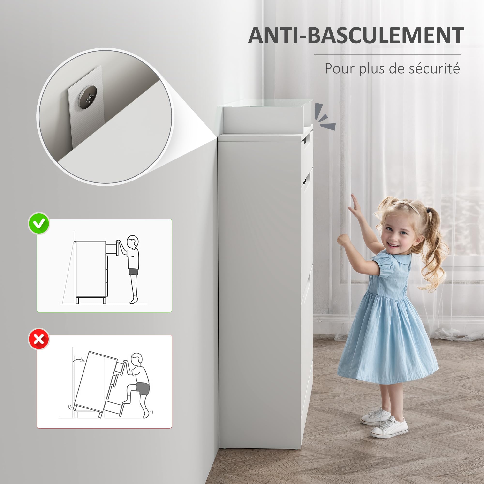 HOMCOM Scarpiera Salvaspazio Slim con 2 Ante a Ribalta e Cassetto, Scarpiera Ingresso in Vetro con Ripiani Regolabili su 2 Livelli, Porta Scarpe per 16 Paia con Maniglia, 89x23x96cm, Bianco Lucido