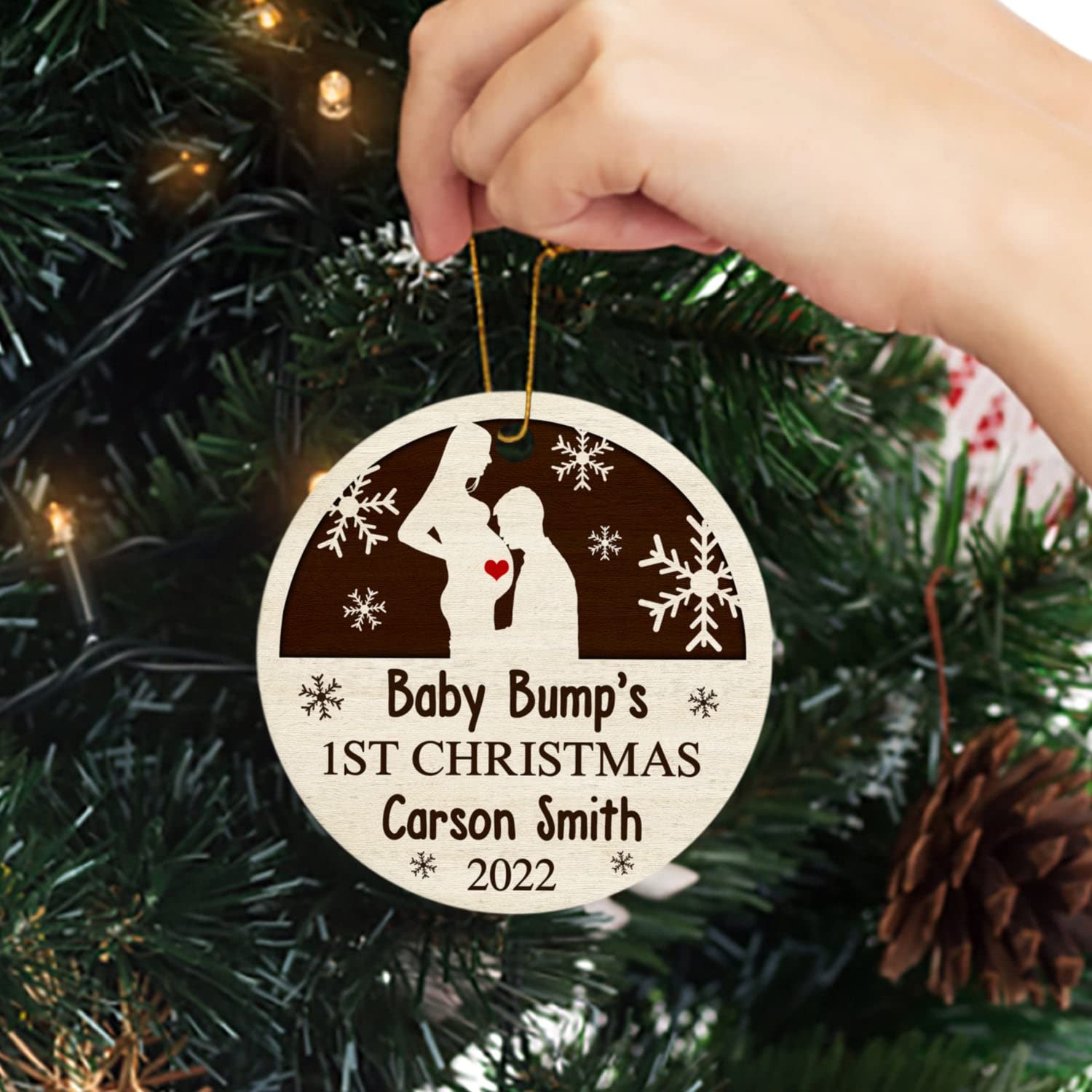 Pregnancy Ornament Bumps First Christmas 1st Baby Personalized Ornament, Baby Bump's 1st Christmas 2025 Ornaments Custom Name Baby, Expect Pregnancy Announcement Wooden Ornament Xmas Tree 2025