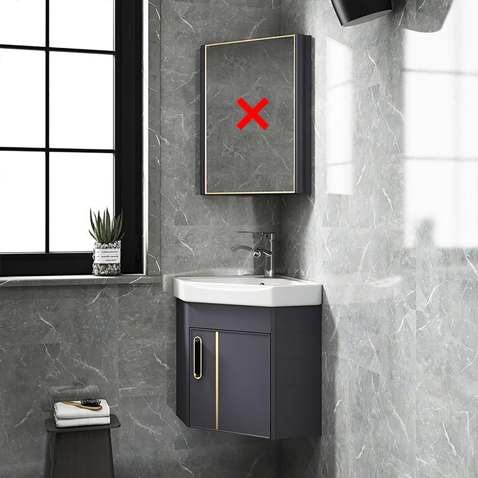 Pounjsd Gray Bathroom Corner Sink, Compact Freestanding Vanity Units, Small Ceramic Laundry Tub Sink Combo, Triangular Wall Hung Ceramic Wash Basin For Bathroom And Toilets, Wall Mount Vessel Sink,