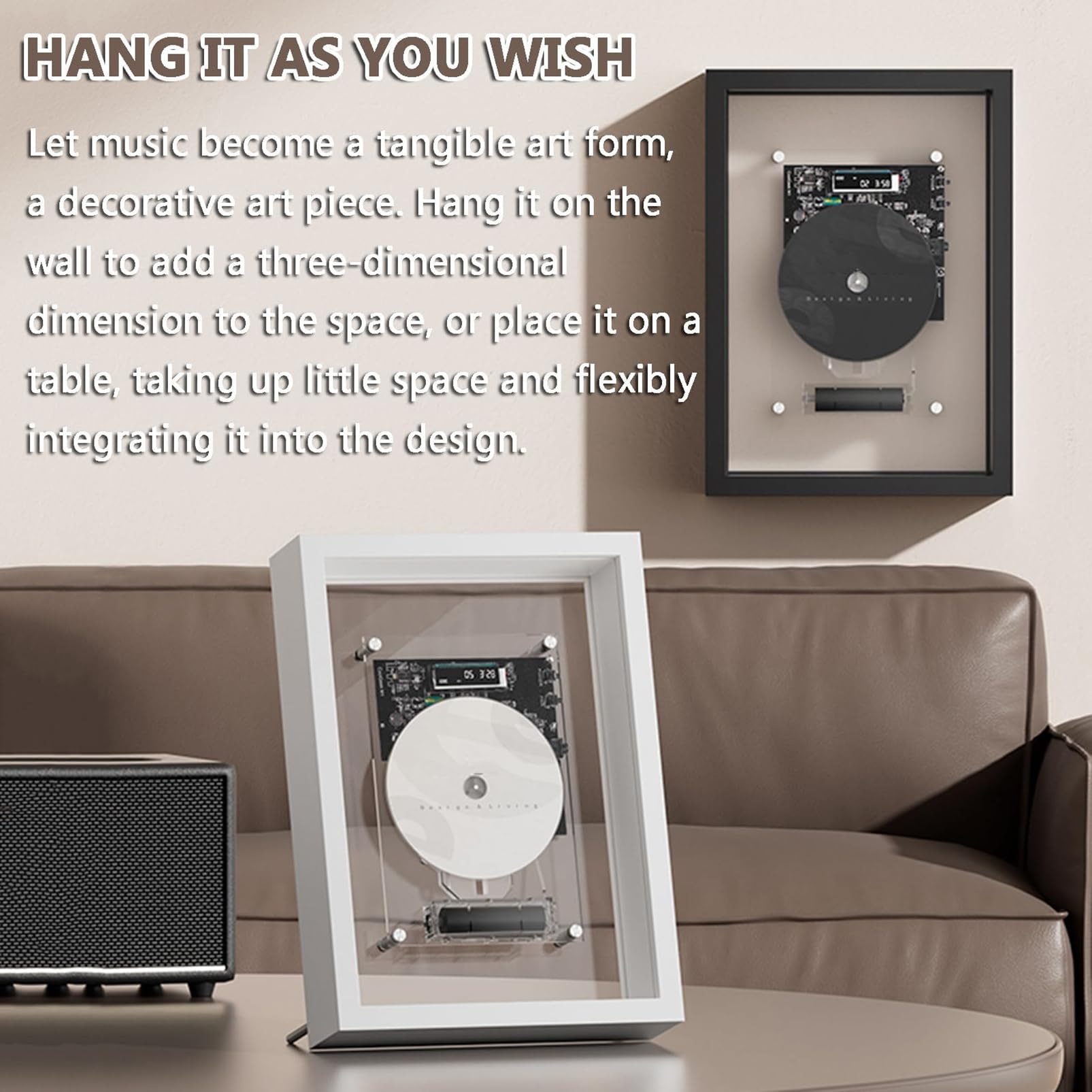 Music Frame Lettore CD, Montabile a Parete Cornice Foto Decorativa Cd W/Telecomando, 5.0 Bluetooth/Uscita Aux 3.5mm, Senza Altoparlanti, Per Casa/Corrido/Ufficio/Decorazione da Parete Nero