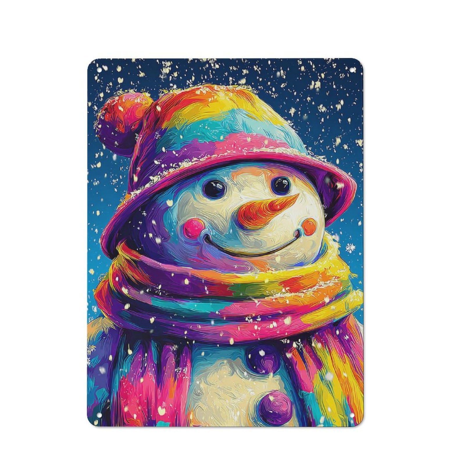 Junmoney Colorful Snowman Winter Art-2 Metal Wall Art Sign 40X30cm, Vintage Vintage Wall Decor For Lounge, Study, Pub Or Wall Gallery