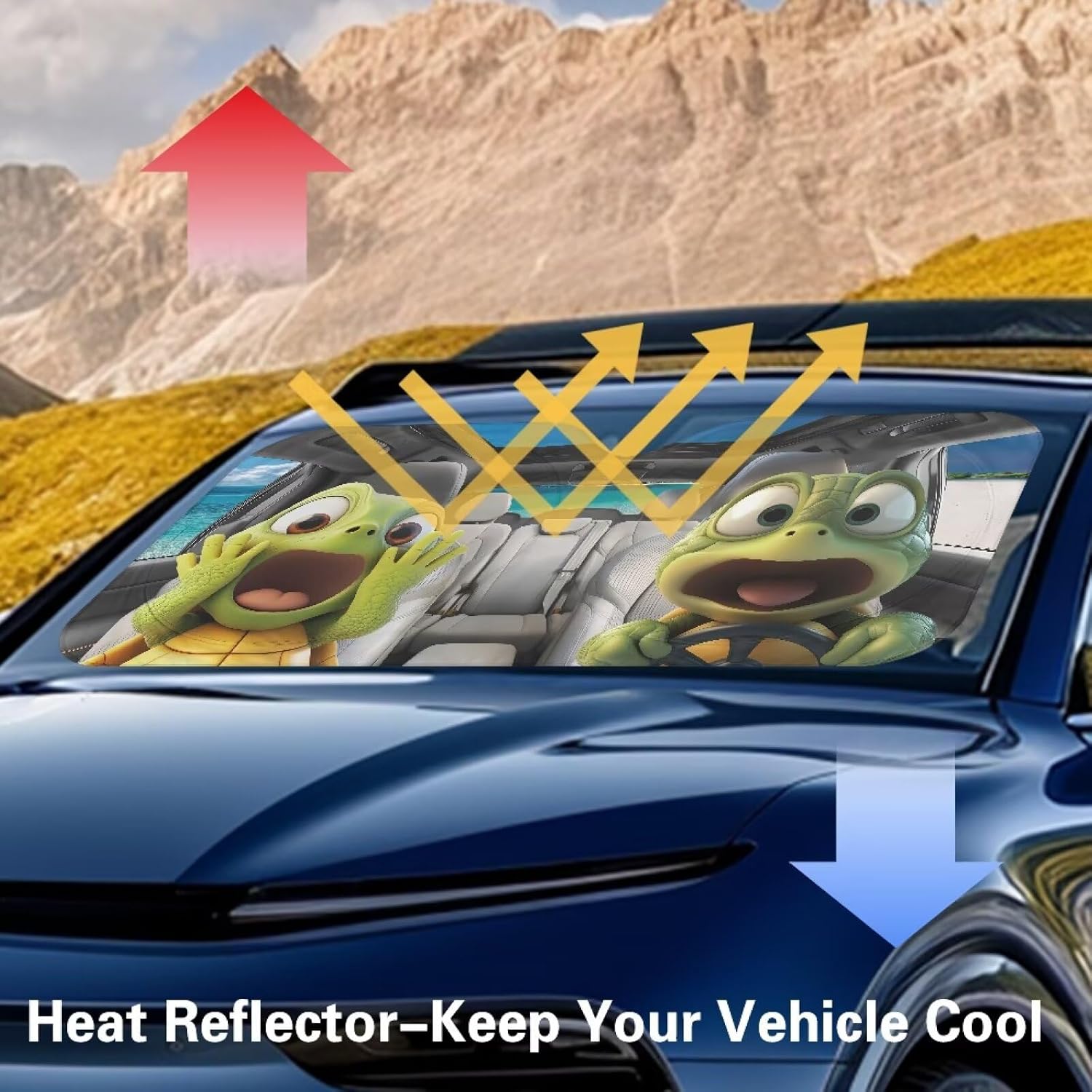 Bulopur 1 Pack Car Front Windshield Sun Shade Funny Sea Turtle Sun Blocker Visor Protector Folding UV-Blocking Protector for Cars Truck Van SUV