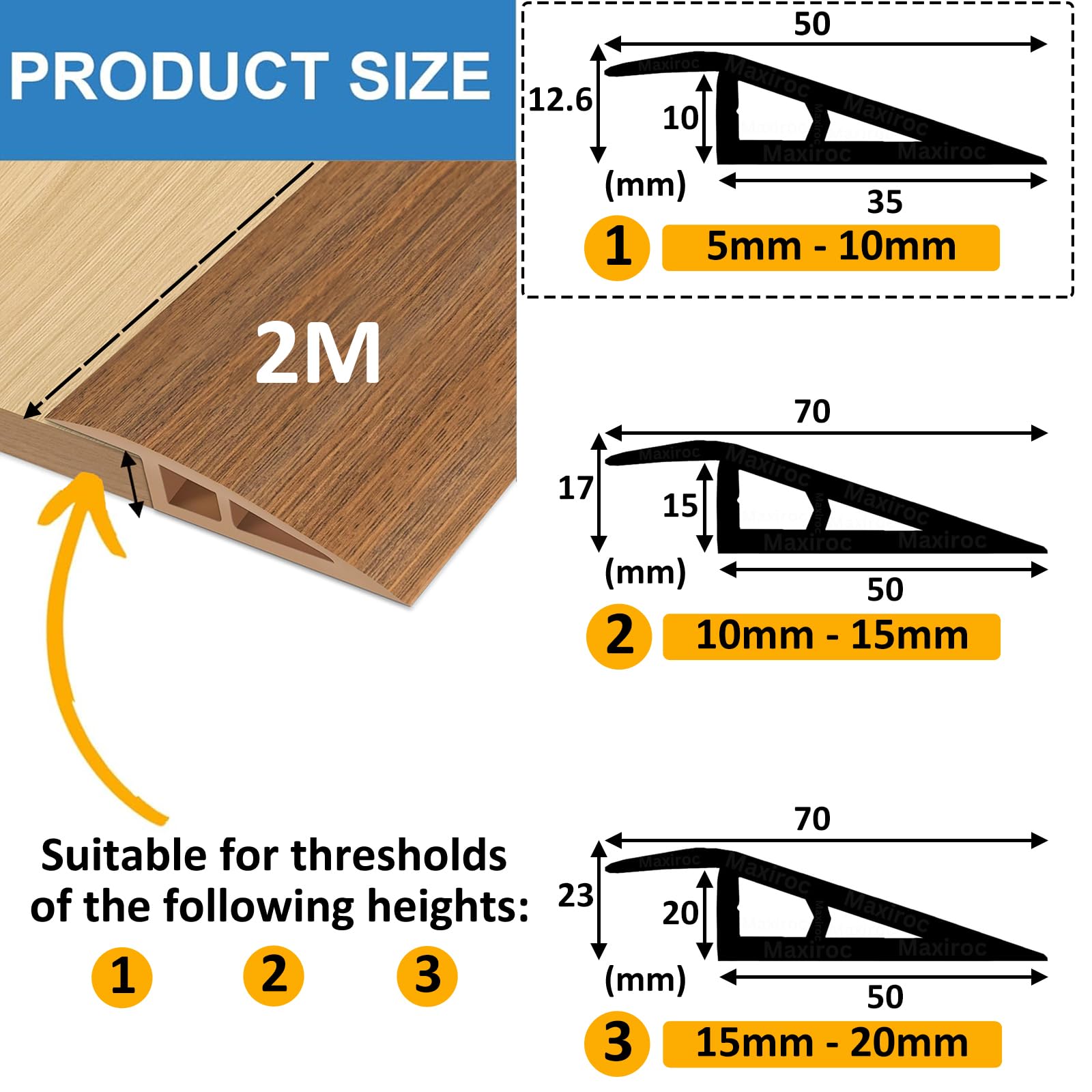 Perfil Transición Suelo Desnivel, 2M x 5cm Perfil de Transición para Suelo Autoadhesivo de PVC, Tapajuntas Suelo para Desniveles de Umbral de 5mm ~ 10mm (Madera Cedro)