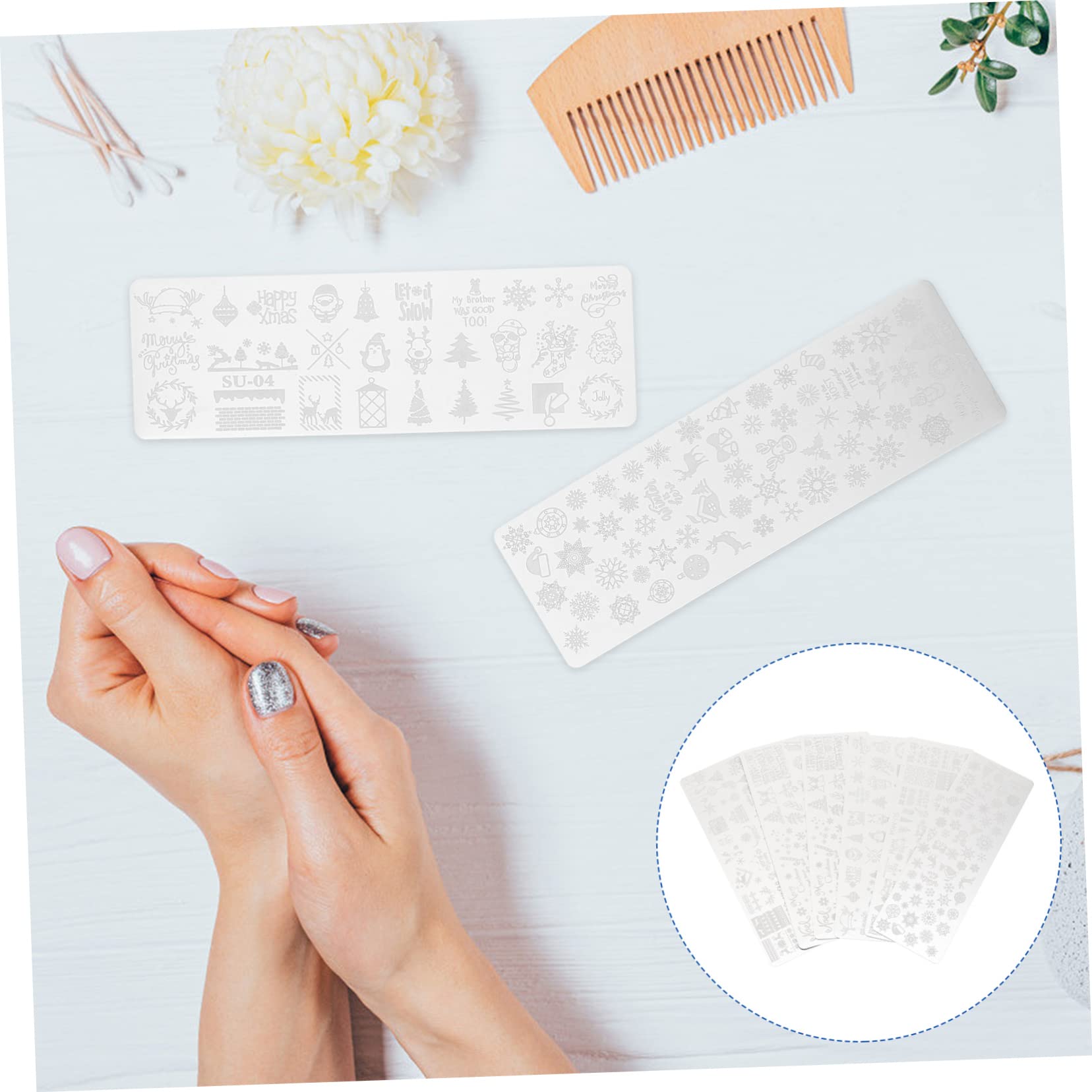 Healvian 18piezas Placas De Estampado De Uñas Navideñas Plantillas De Manicura Para Decoración De Uñas Herramienta De Estampado De Patrones Para Salón y Uso Casa