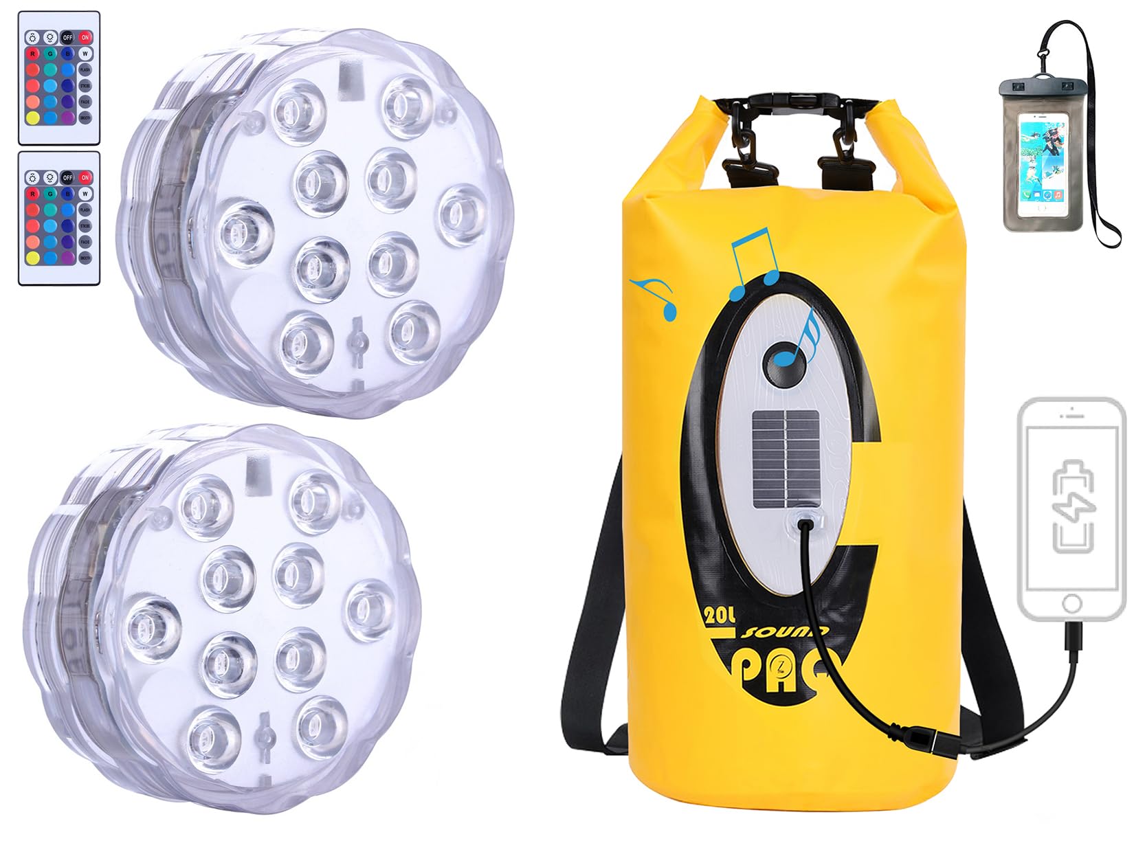 Dry Bag Waterproof with Bluetooth Speaker Solar Light - 20L Roll Top Dry Sack Keeps Gear Dry for Men Women Kayaking, Beach, Rafting, Boating, Hiking, Camping and Fishing